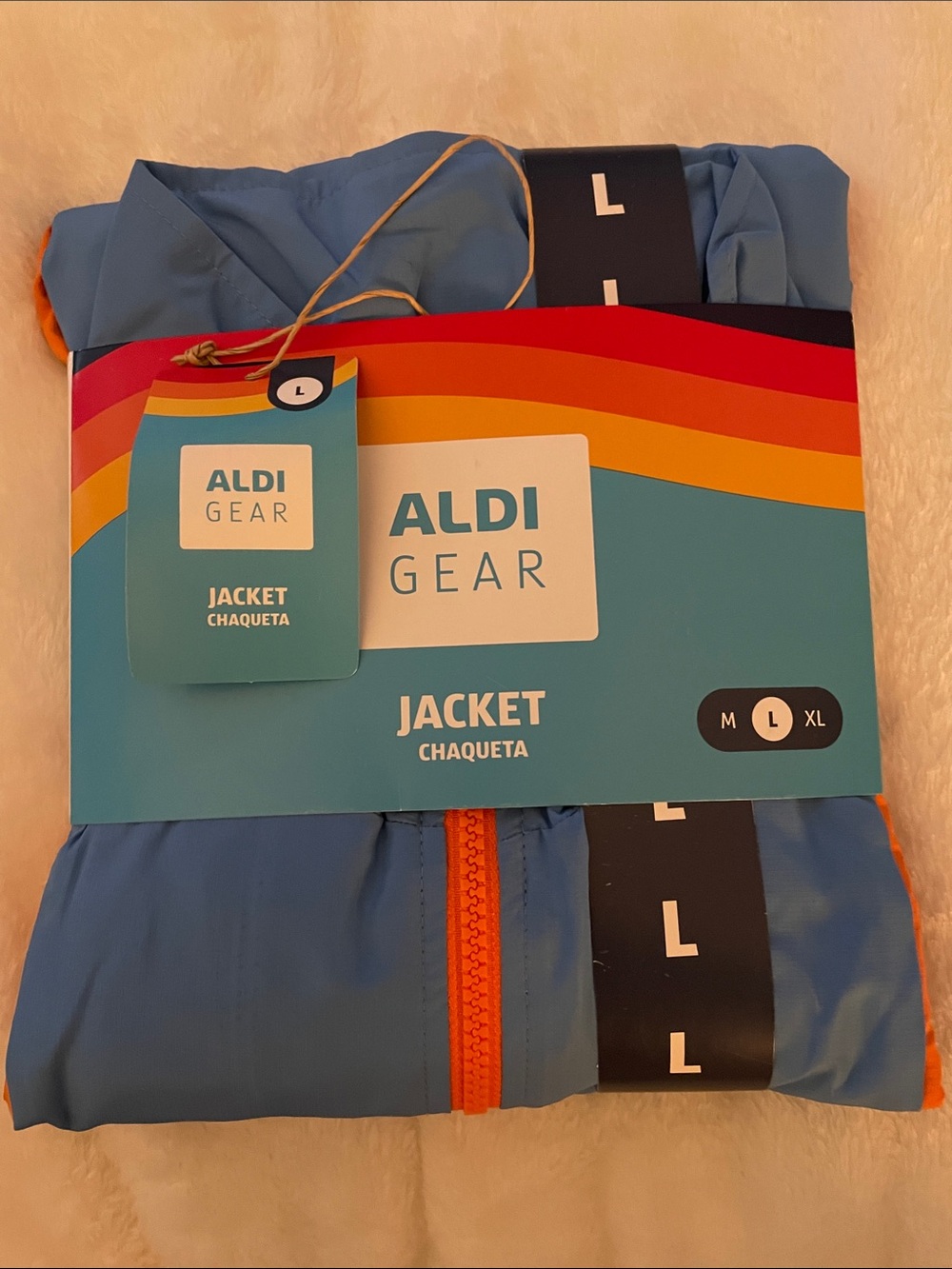 ALDI GEAR Men's Blue Puffer Jacket with Orange Trim NWT Sz L